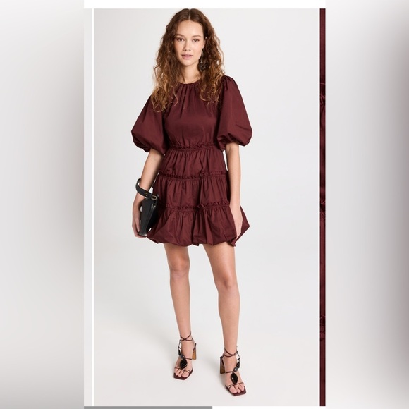 Jason Wu Size 10 Burgundy Wine Balloon Sleeve Tiered Mini Dress - Picture 1 of 13